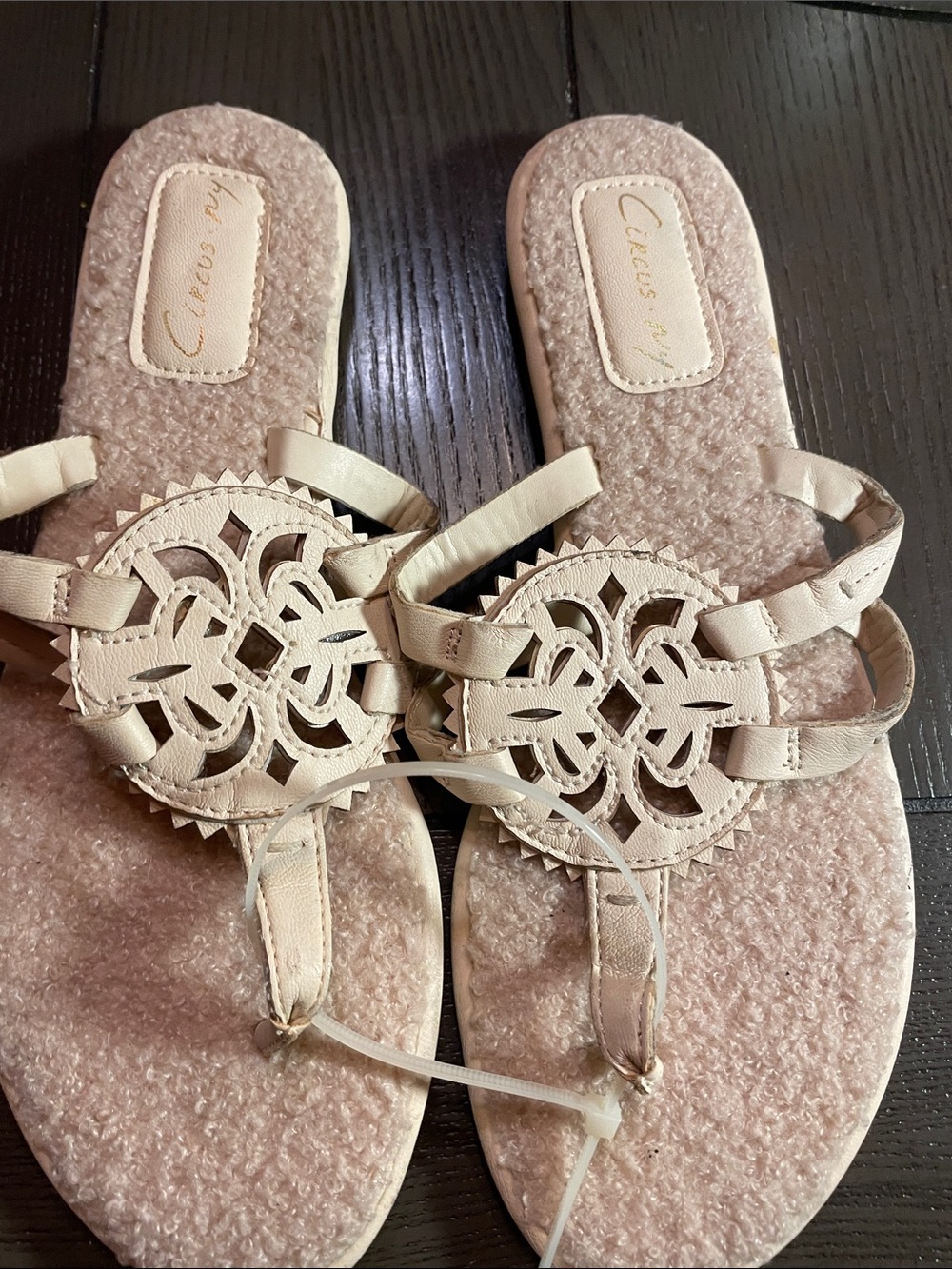 Circus by Sam Edelman Beige Floral Cutout Thong Sandals